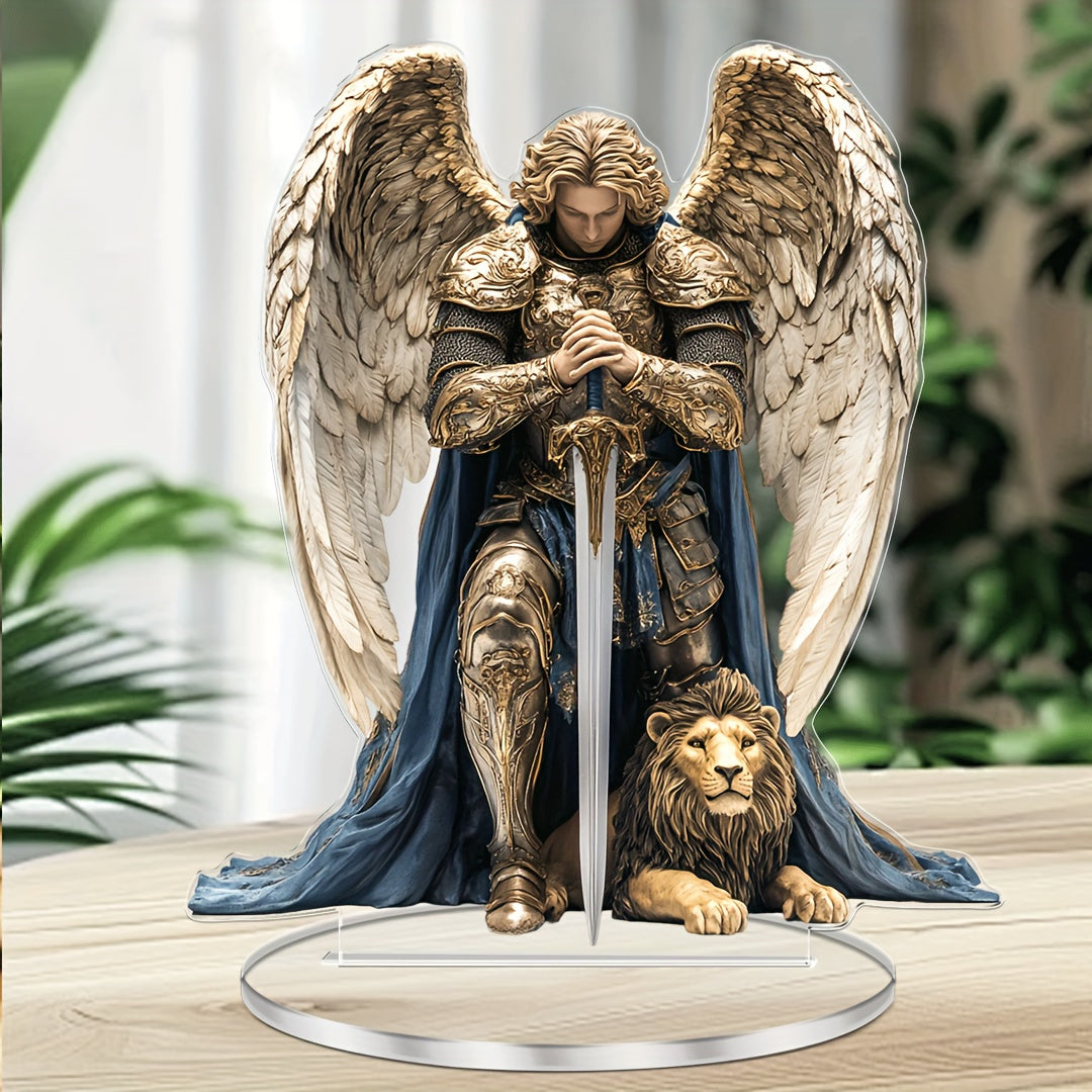 Elegant Archangel Michael Acrylic Figurine 6.3''x7.1'' - Perfect Religious Angel Statue for Home, Office & Outdoor Decor - Ideal Gift for Friends - LuxeStreet Boutique