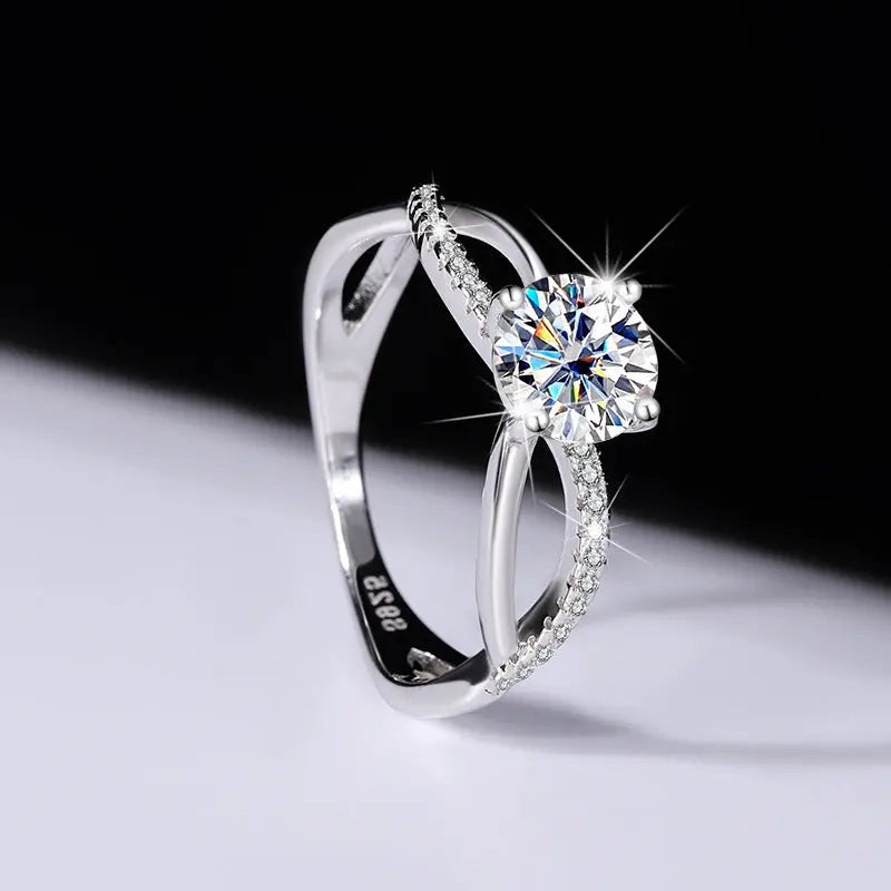 Sterling Silver Moissanite Ring - Authentic and Dazzling Elegance - LuxeStreet Boutique