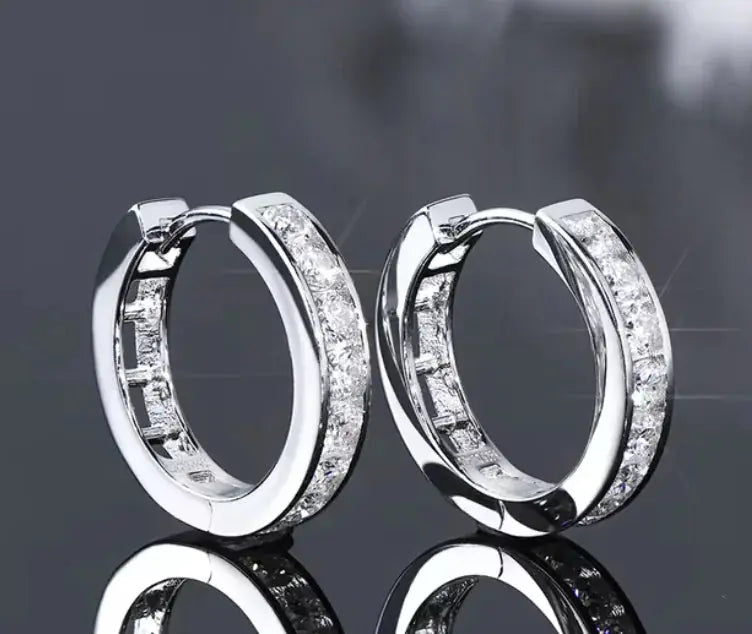 Moissanite Hoop Earrings 925 Sterling Silver - Classic D Color Jewelry for Men and Women - LuxeStreet Boutique