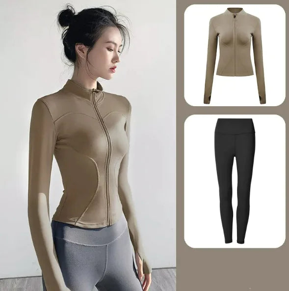 Women's Yoga Set - Autumn & Winter Speed Dry Long-Sleeve Jacket - LuxeStreet Boutique