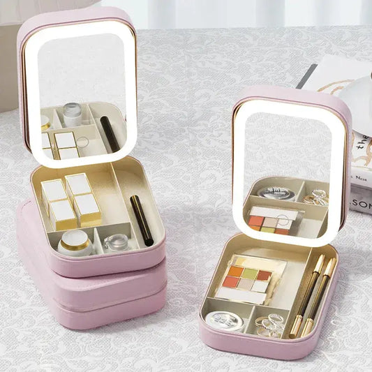 LED Mirror Storage Box with Makeup Organizer and LED Lighting - LuxeStreet Boutique